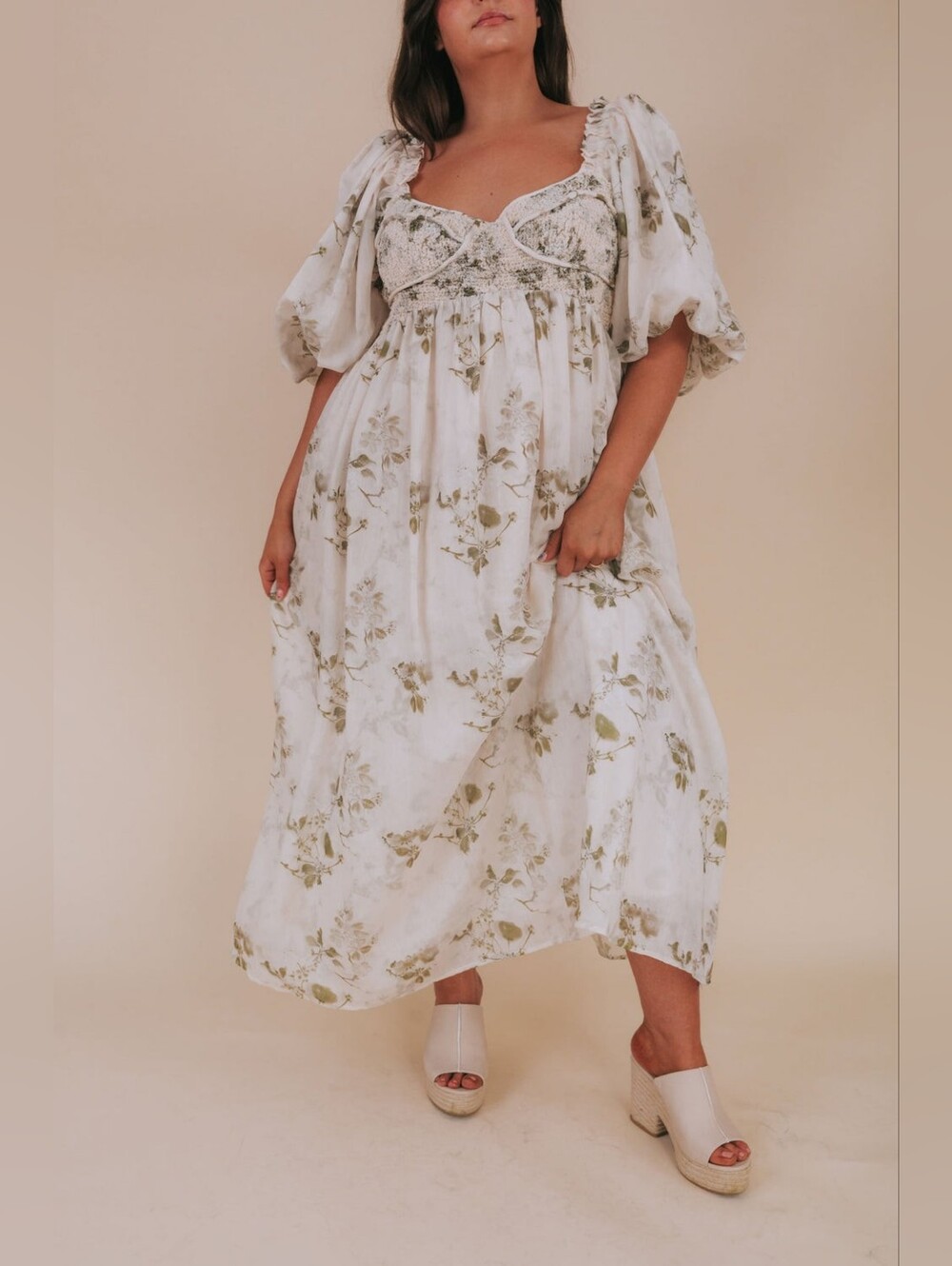 One Loved Babe Ivory Floral Puff-Sleeve Maxi Dress - Picture 4 of 15